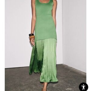 Zara Green Pleated Knit Combination Dress